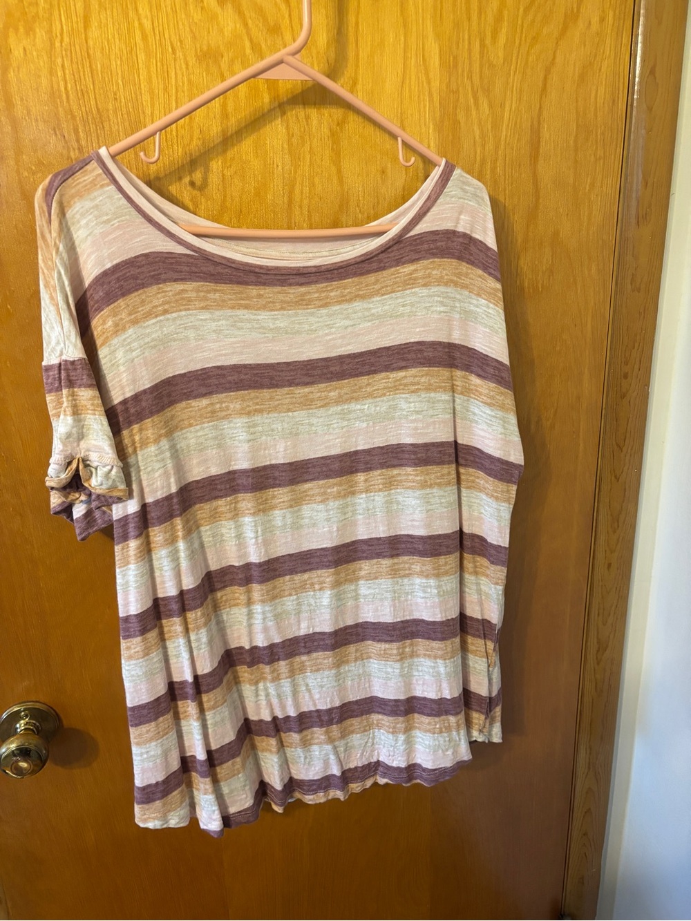Maurices Striped Short-Sleeve Tee in Mauve, Cream & Tan